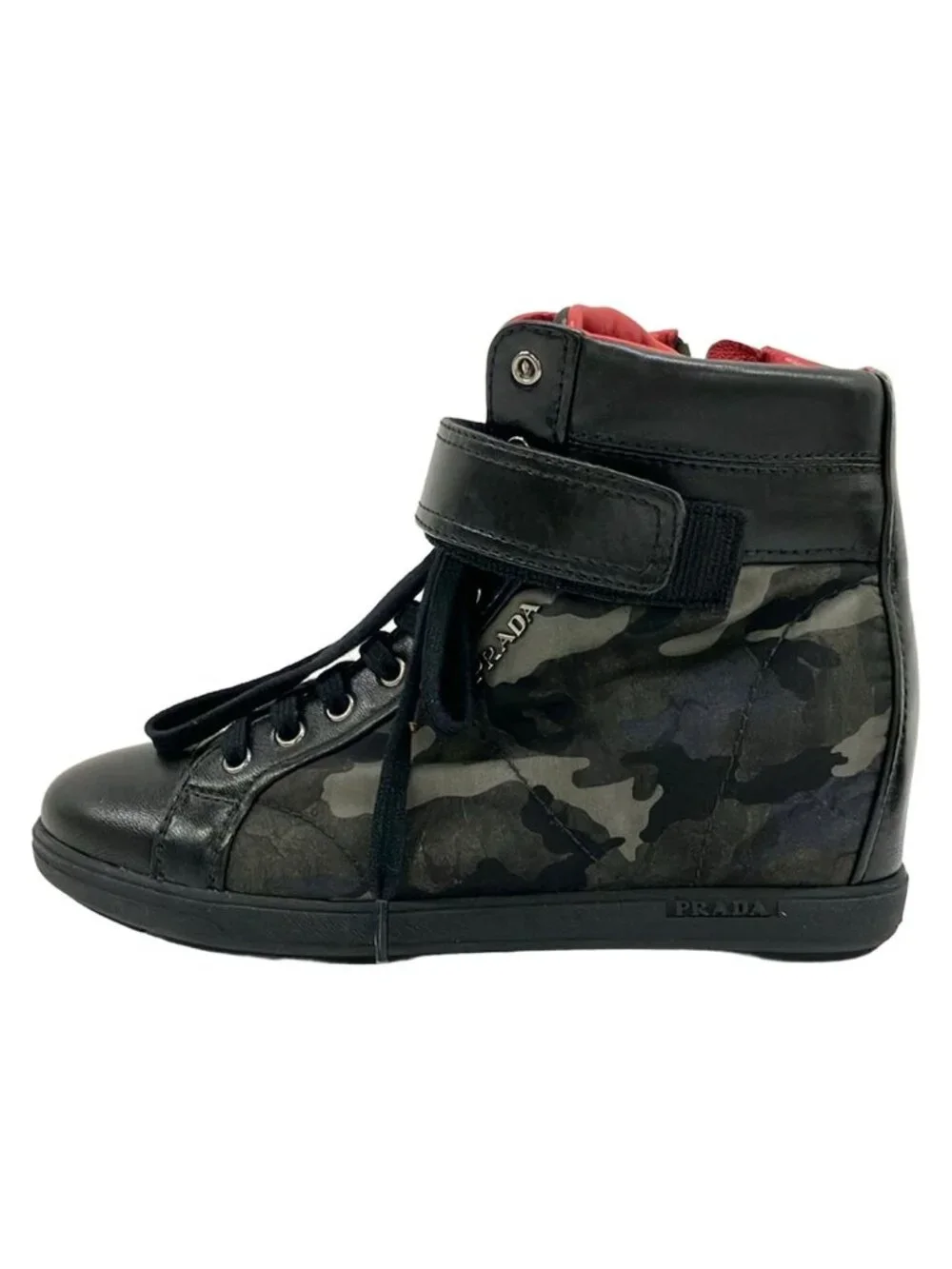Prada Sport Short Boots Khaki Black Camouflage Leather